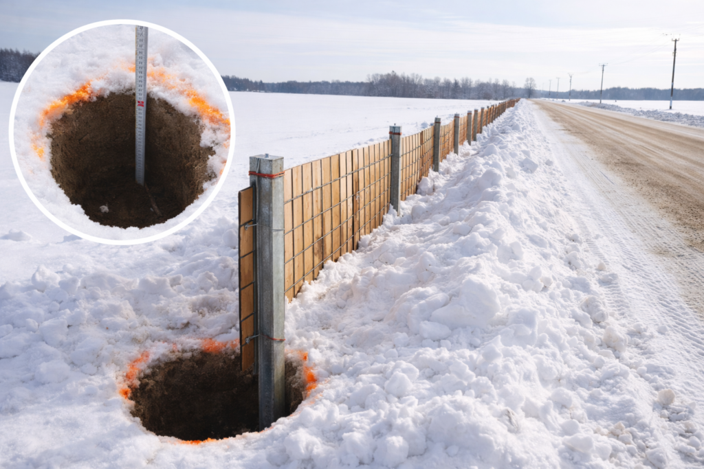 Снегозадержание на участках и вдоль дорог: требования к лункам под опоры