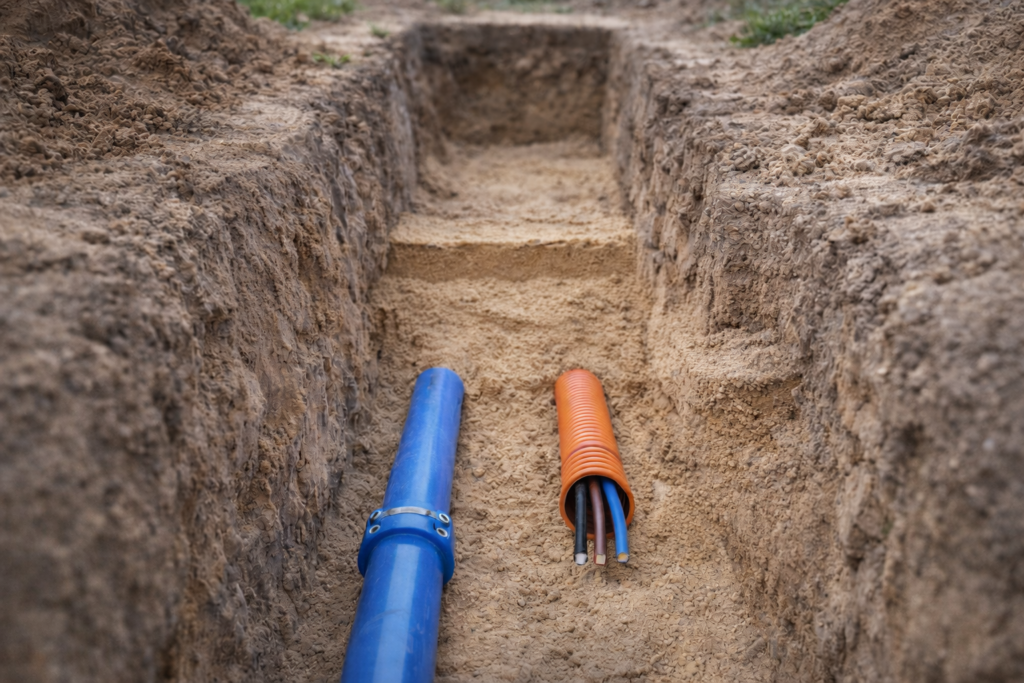 Траншея под водопровод и кабель: базовые нормы простым языком