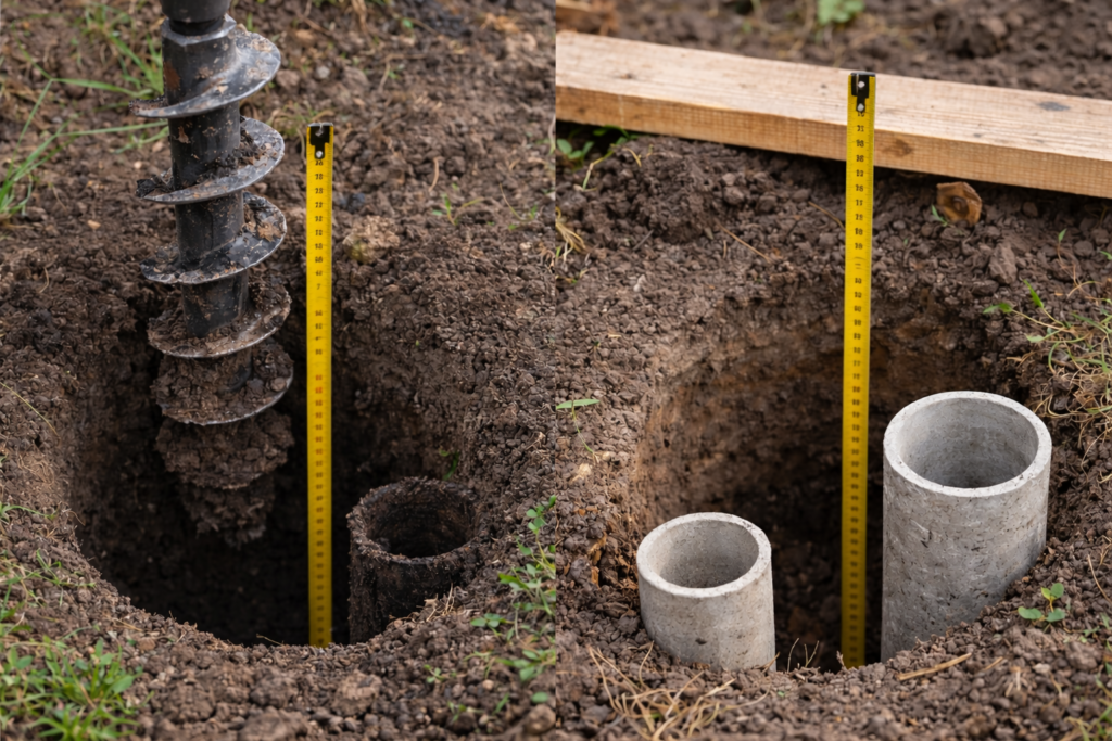 Бурение под столбы для навеса, беседки, террасы: глубина и диаметр
